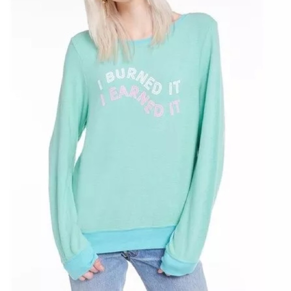 Wildfox “I burned it, I earned it” Baggy Beach Jumper Crewneck Sweater